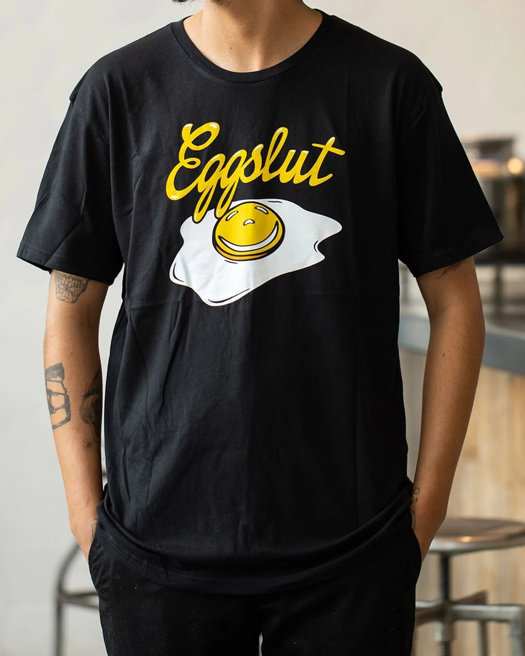 Eggslut x HBO: black Eggslut t-shirt, front