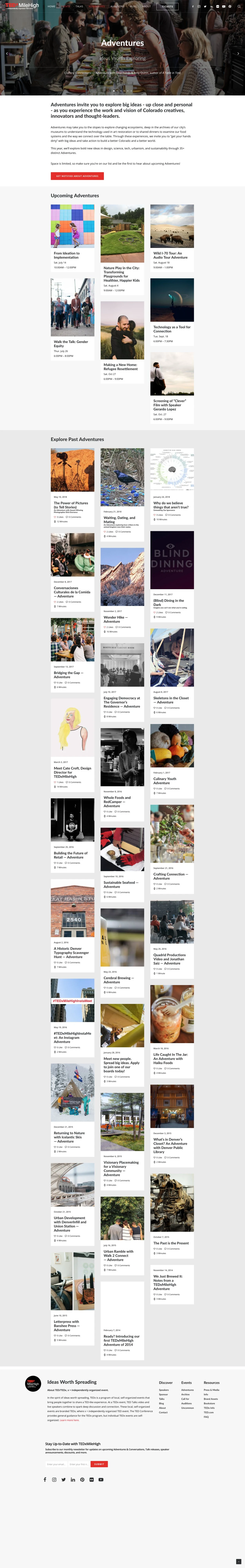 TEDx Website & Marketing: Adventures page