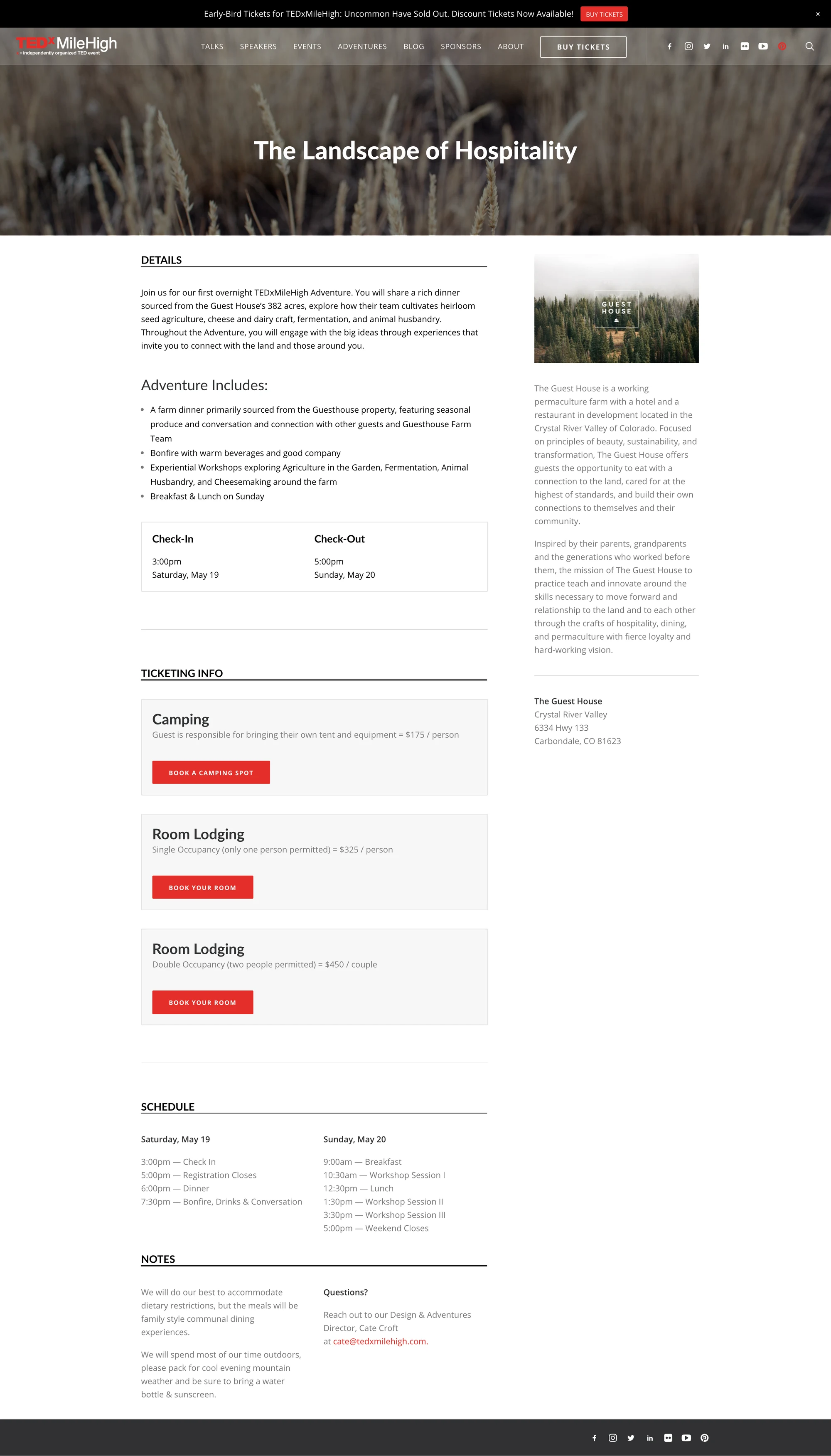 TEDx Website & Marketing: The Landscape of Hospitality adventure page