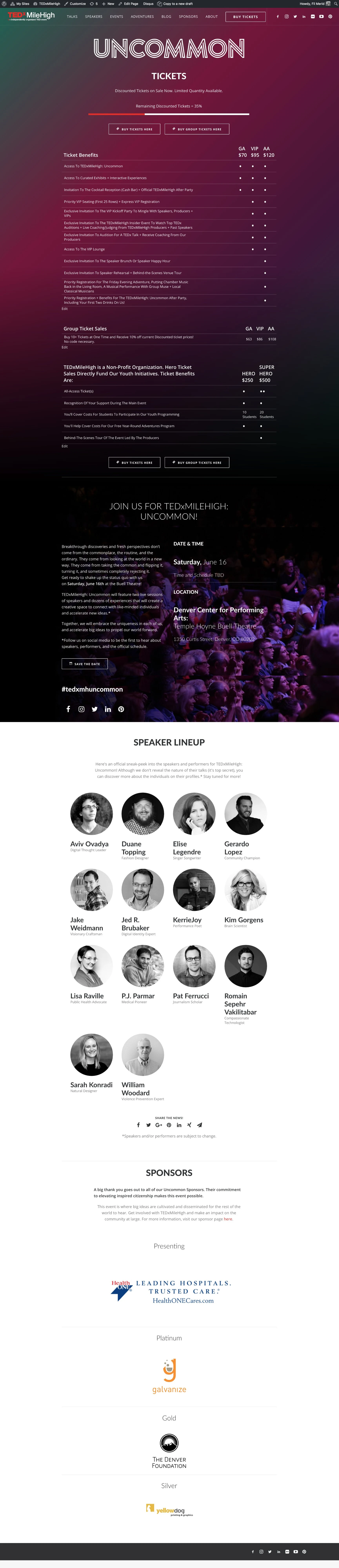 TEDx Website & Marketing: Uncommon tickets page