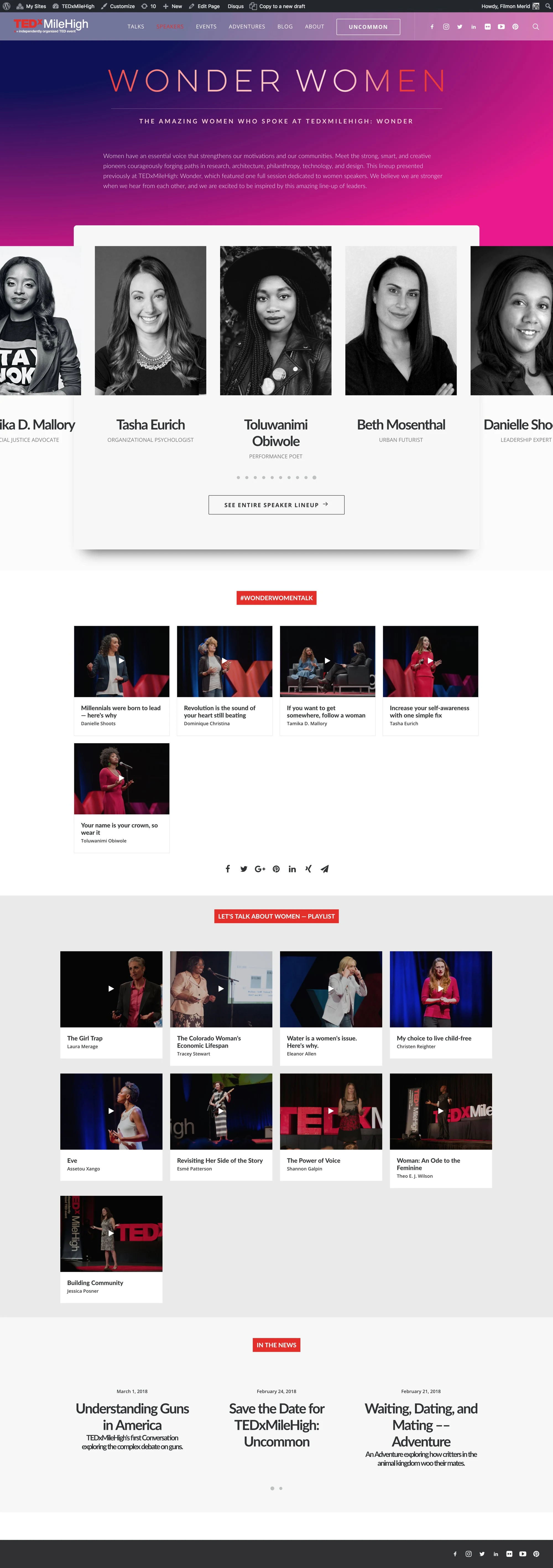 TEDx Website & Marketing: Wonder Women speaker page